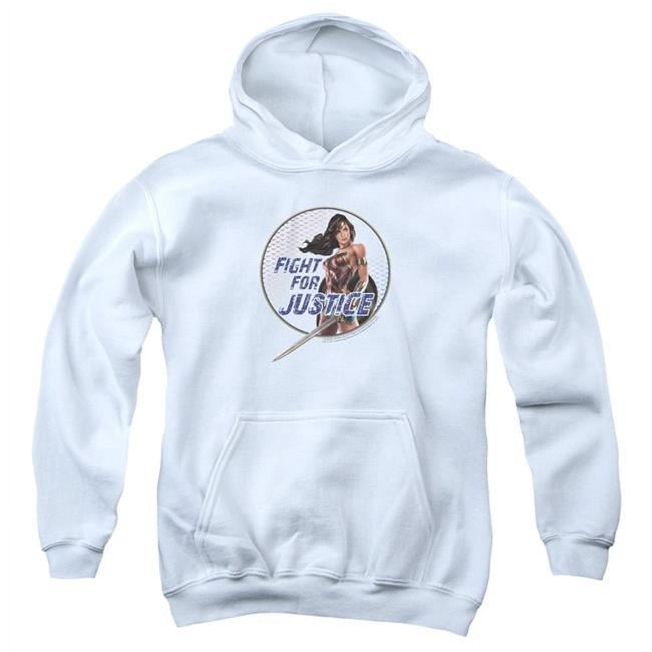 Trevco Sportswear Wonder Woman Movie Fight for Justice Youth Hooded Sweatshirt, White - Extra Large